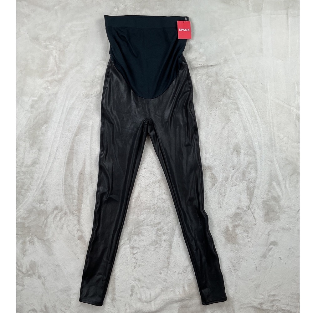 Spanx Mama Faux Leather Leggings Black Maternity Size Small NEW